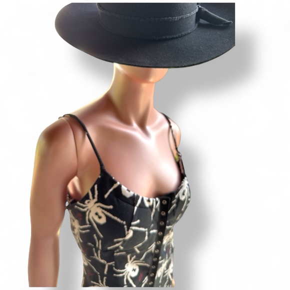 Betsey Johnson black widow dress spider padded bra snap up Sz L fits M Bodycon - Picture 12 of 17